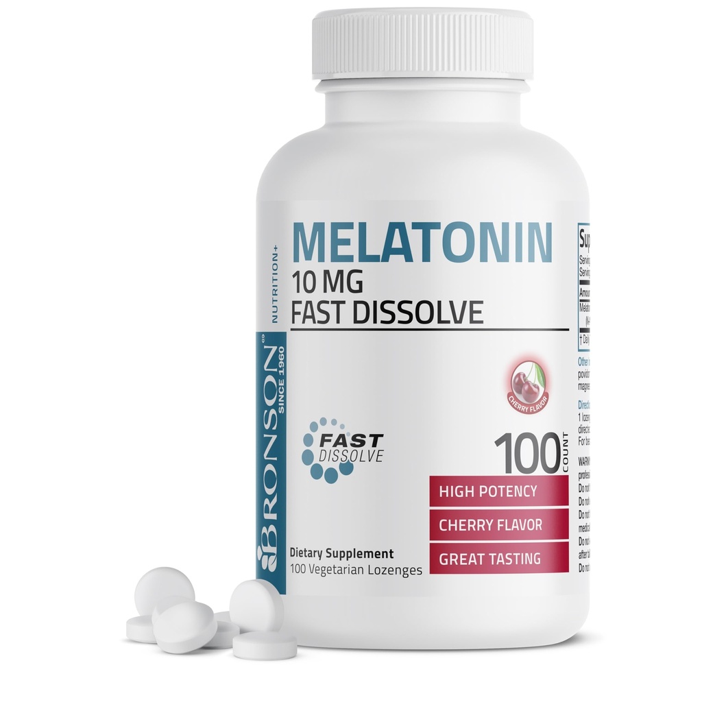 Bronson Melatonin 10mg Fast Dissolve Cherry Flavored Tablets Vegetarian Chewable Lozenges, 100 Count