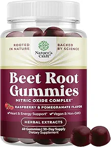 Gotas de remolacha de remolacha - Gummies de remolacha vigorizante para adultos Nitric Oxide Energy & Heart Health Support with Grapeseed Pomegranate & Vitamin B12 - Vegan Non-GMO & Gluten Free (1 Mes)