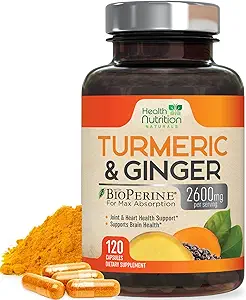 Curcumin Turmeric Suplemento 2600mg - con Ginger ecológico " Turmeric, 95% Curcuminoides, BioPerine Black Pepper for Best Absorption, Nature's Vegan Joint Support, Non-GMO, Bottled in USA - 120 Capsules