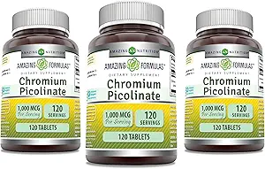 Amazing Formulas Chromium Picolinate | 1000 Mcg Tablets Supplement | Non-GMO | Gluten Free | Made in USA (3 Pack, 120 Count)