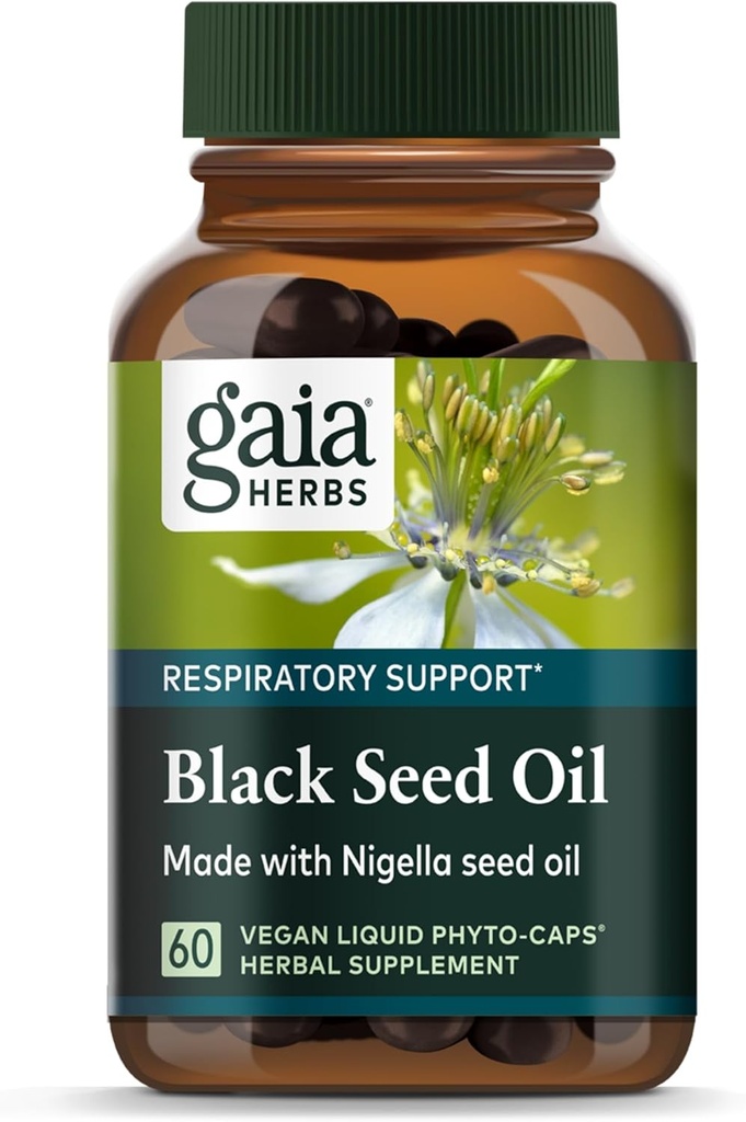 Gaia Herbs Black Seed Oil - Cold-Presed Capsules for Lung, Respiratory, and Antioxidant Support - with Organic Nigella Seed Oil - Herbal Supplement - 60 Vegan Liquid Phyto-Capsules (30-Day Supply)