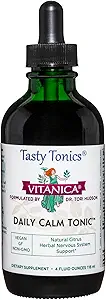 Vitanica Daily Calm Tonic, Natural Liquid Stress Relief Supplement, Dr. Formulated, Organic Lemon Balm, Kava Kava y Passion Flower, for Women, Men &amp; Adults, Vegan, 4 Ounce (Daily Calm Tonic)