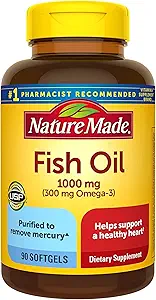 Aceite de pescado 1000 mg, 90 Softgels, Omega 3 Suplemento para Salud del Corazón,