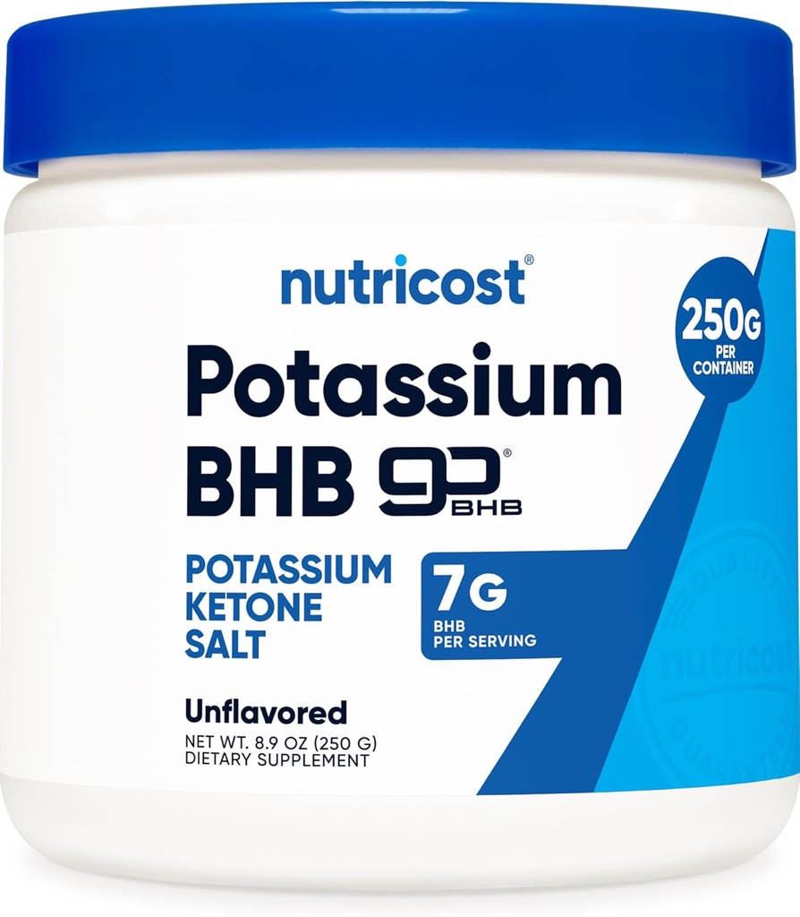 Nutricost Potasio BHB Salts, Exógeno Ketone Suplemento, 6.4g Beta-Hydroxybutyrate Por Serving, 250 Grams