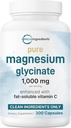 Magnesio puro Glycinate 1000mg, 300 capsules  durable 100% Chelated for Max Absorption ← Soporte para el sueño, el músculo, el corazón " salud nerviosa " permanente Mejorado con vitamina C Únicamente Usos Ingredientes activos