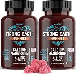 YUM-V'S Calcio, Magnesio, Zinc &amp; Vitamin D Gummies, Cal Mag Chewable Suplemento, Vegetarian Kosher Halal Natural Raspberry Flavor Gummies for Adults Women &amp; Men - 90 Conde (Pack of 2)