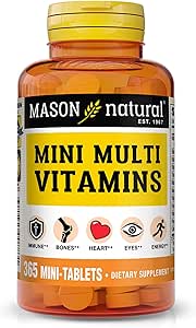 MASON NATURAL Mini Multi vitaminas, vitaminas A, C, D3, E, B1, B2, B3, B6, B12, Folato y Calcio para la salud general, 1 año de suministro
