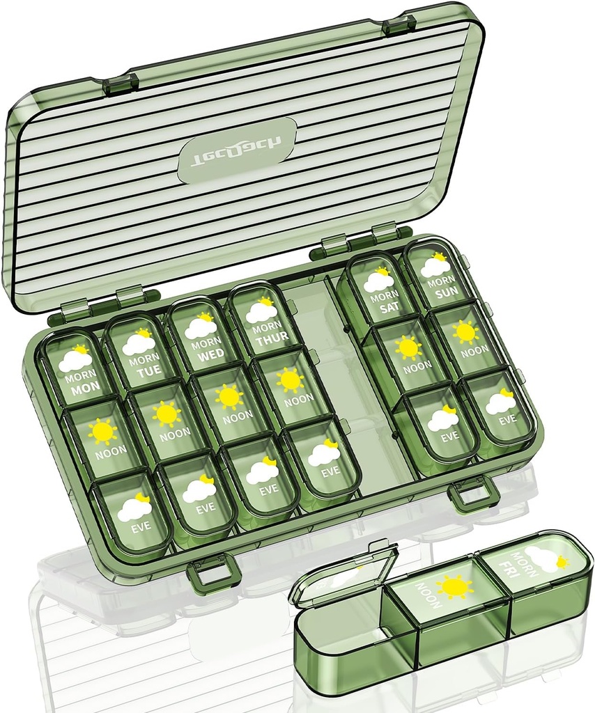 Organizador semanal de píldoras,3 veces al día, caja grande de carga de 7 días con contenedor separado, caja diaria de humedad portátil para medicamentos, vitaminas, aceite de pescado y suplementos