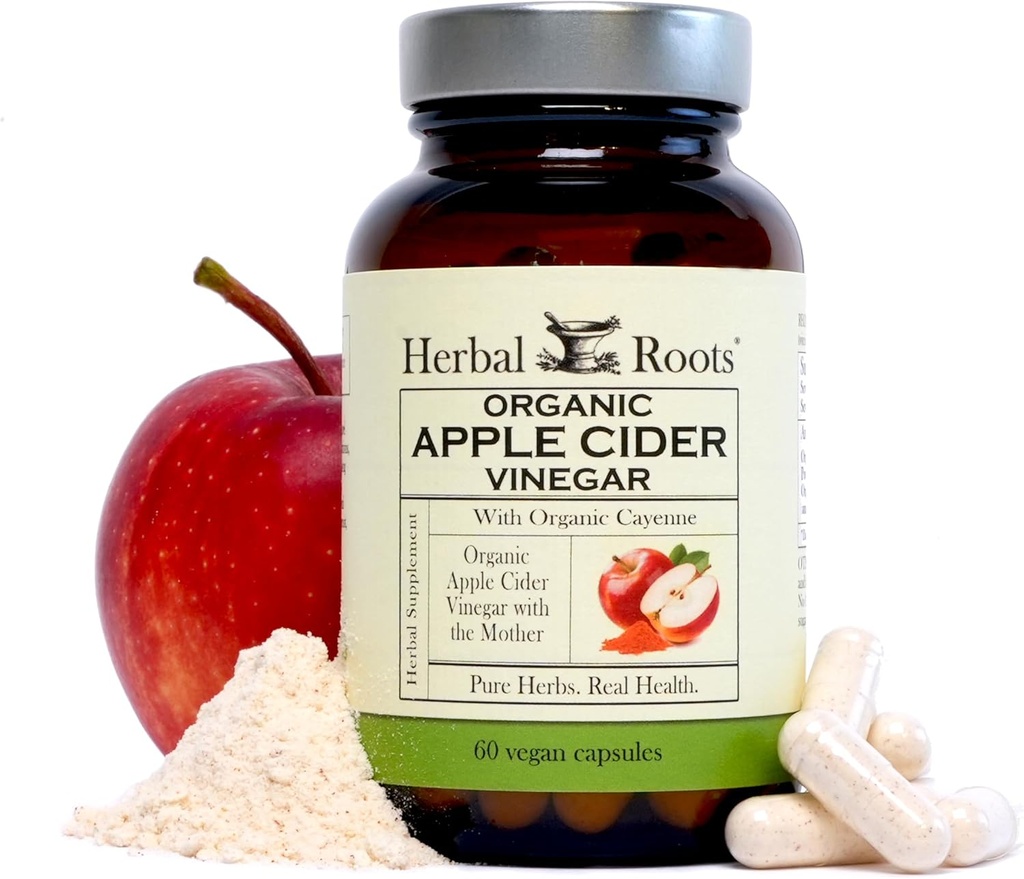 Botas de hierbas Manzana orgánica cápsulas de vinagre con madre y ecológica Cayenne TEN 650 mg ANTE 60 cápsulas veganos