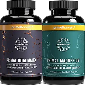 Primal Harvest Total Masculino+ &amp; Magnesium Supplement Optimize Men’s Health with Targeted Nutrients for Vitality &amp; Recovery 2 Pack Bundle