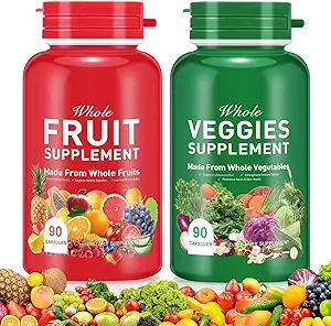 Frutas y verduras Suplemento Ingredientes Natural – 90 Frutas y 90 Cápsulas Veggie - Fórmula de Superalimentos Fresco con Vitaminas y Minerales, apoya los niveles de energía