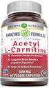 Fórmulas increíbles Acetyl L-Carnitine Hcl Veggie Suplemento dietético - 500 Mg, Veggie Capsules (No GMO,Gluten Free) Por Bottle - Promueve la producción energética " Función cognitiva (60 Cuenta)