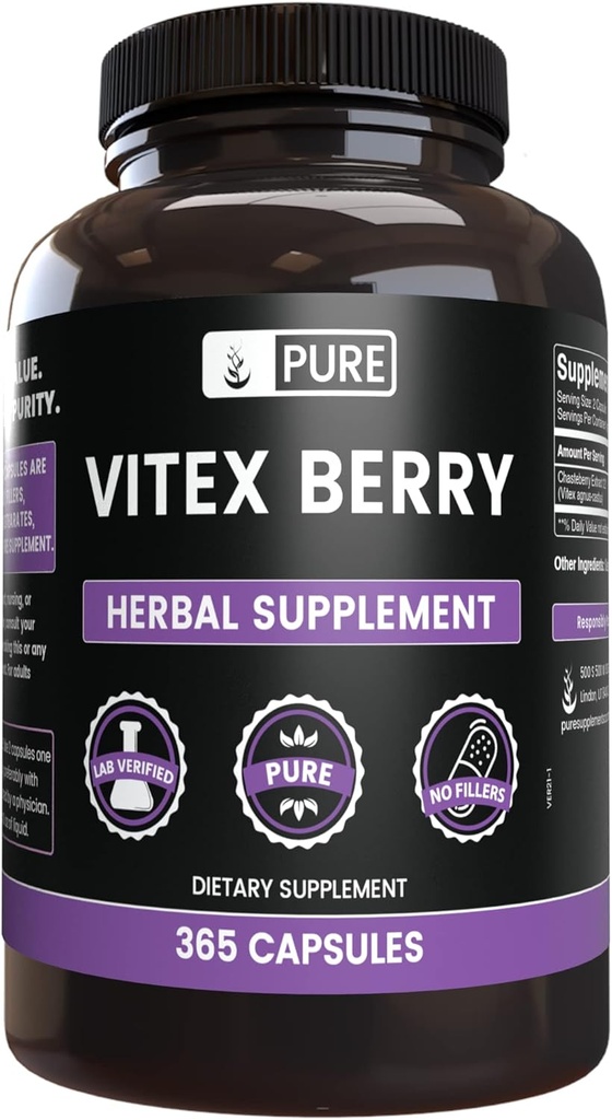 Ingredientes originales puros Vitex Berry (Chasteberry) (365 capsules) No Magnesium Or Rice Fillers, Siempre Puro, Lab Verified