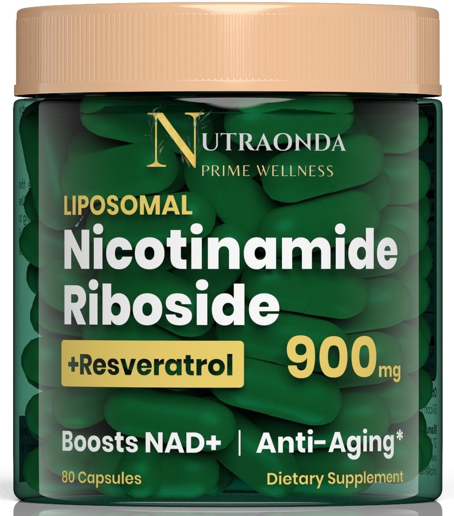 Liposomal Nicotinamide Riboside 900mg Resveratrol & Quercetin – NAD Supplement Plus for Anti Aging, Cellular Energy & Improve Health- 80 Capsules