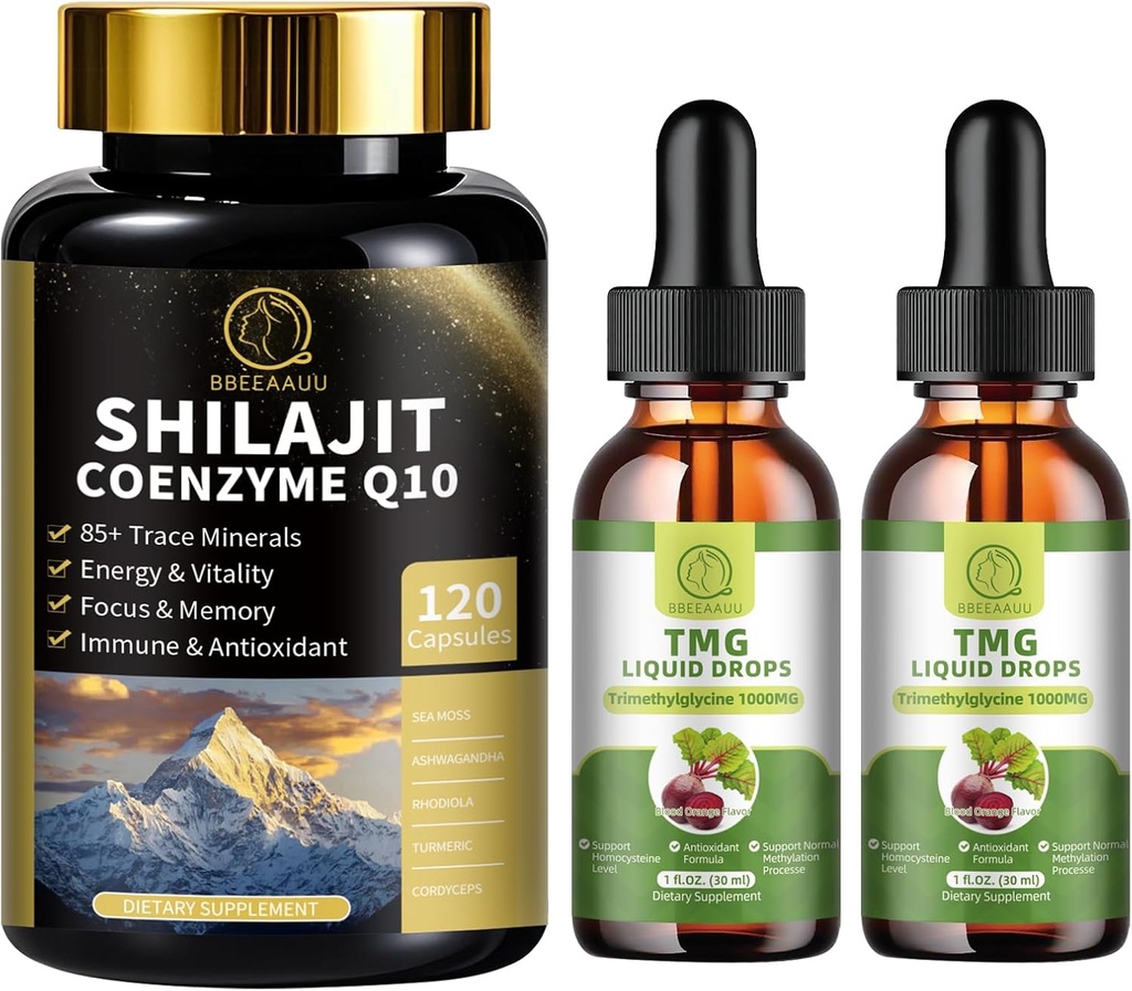 TMG (Trimethylglycine) Suplemento Liquid Drops & Shilajit Capsules with Sea Mos