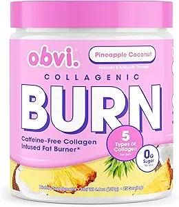 Obvi Collagenic Burn Powder  Multi-Collagen Peptide Blend with GBB, Ashwagandha & Green Coffee TEN Pineapple Coconut, 25 Servings
