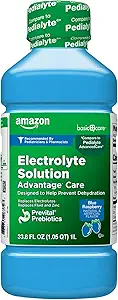 Cuidado básico Electrolítico Solución Cuidado de ventaja con Prebióticos PreVitales, Fresa Azul, Diseñado para ayudar a prevenir la deshidratación, reemplaza electrolitos, fluidos y zinc, 33.8 fl oz (Pack of 1)