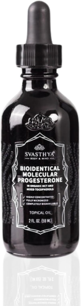 Svasthya Body & Mind Molecular Progesterone Liquid - Hormonal Balancing Oil, Menopause Relief, All Natural Derived from Mexican Yam - 5.5% Progesterone for Women Vitamin E Oil - 2 Fl Oz