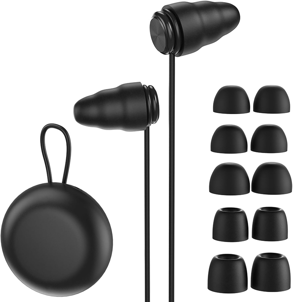 Enchufes de oído para cancelación de ruido de sueño,Protección de Audición Reutilizable Earplug para 25 y 32db Reducción de ruido,6 Estreñimiento de par en S/M/L con caja de almacenamiento negro para Focus,Study,Work,Concert