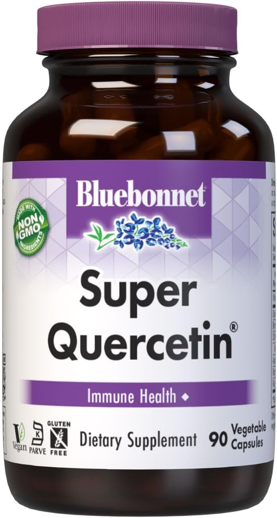 Bluebonnet BB-553 Nutrición Super Quercetin Vegetable Capsules, Vitamina C Fórmula, Best for Seasonal &amp; Immune Support, Non GMO, Gluten Free, Soy Free, Milk Free, Kosher, White, 90 Count (Pack of 1)