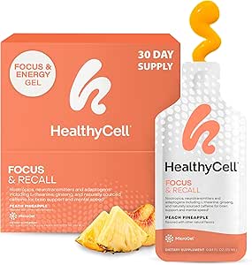 Healthycell Focus " Recall, Daily Liquid Brain Supplement for Focus " Memory - Nootropics Supplement for Concentration " Alertness with L-Theanine, Omega-3 " Taurine - 30 Gel Packs