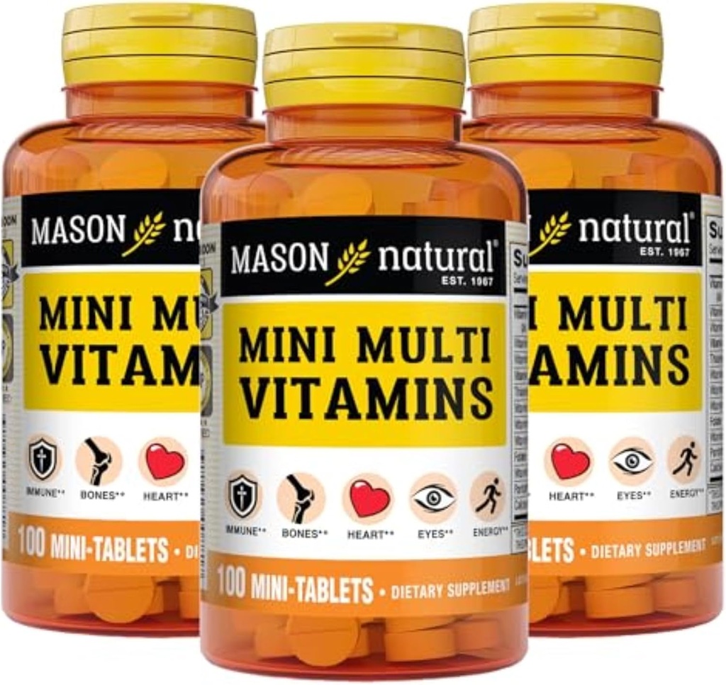 MASON NATURAL Mini Multi Vitaminas, Vitaminas A, C, D3, E, B1, B2, B3, B6, B12, Folato y Calcio para la salud general, 300 Day Supply
