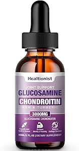 1 Pack Glucosamine Chondroitin MSM Liquid Drops, Extra Strength Joint Support Supplement for Adults Men &amp; Women, Quercetin Boswelia, Bromelain, Antioxidant Immune Support (2 Fl oz)