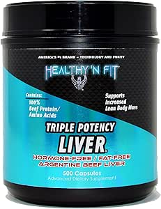 Healthy 'N Fit Triple Potency Liver (500 Capsule Mega-Value) - Pure Argentine Desiccated Beef Liver. Grass Fed, Hormone Free, Pasture Raised, No Fillers.