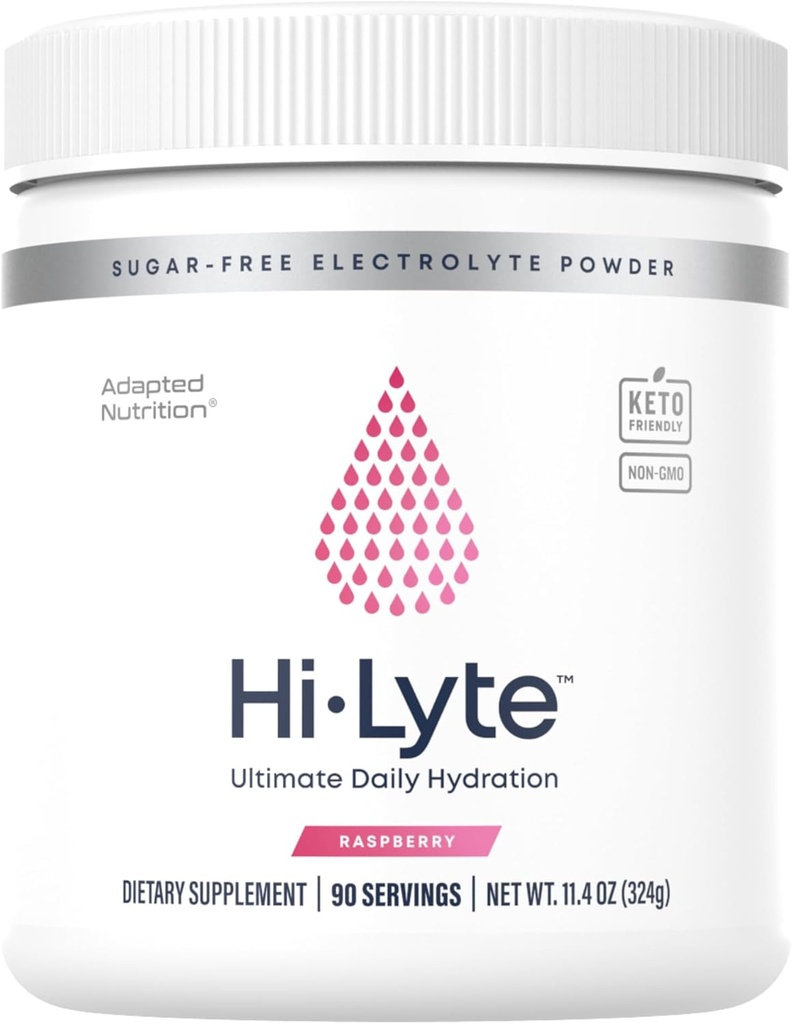 Hi-Lyte Raspberry Electrolyte Powder, Daily Hydration Supplement Drink Mix, 90 Servings ¦ Sugar-Free, 0 Calories, 0 Carbs ← No Maltodextrin. Gluten-Free ← Soporta a Keto ANTE Light Refreshing Flavor
