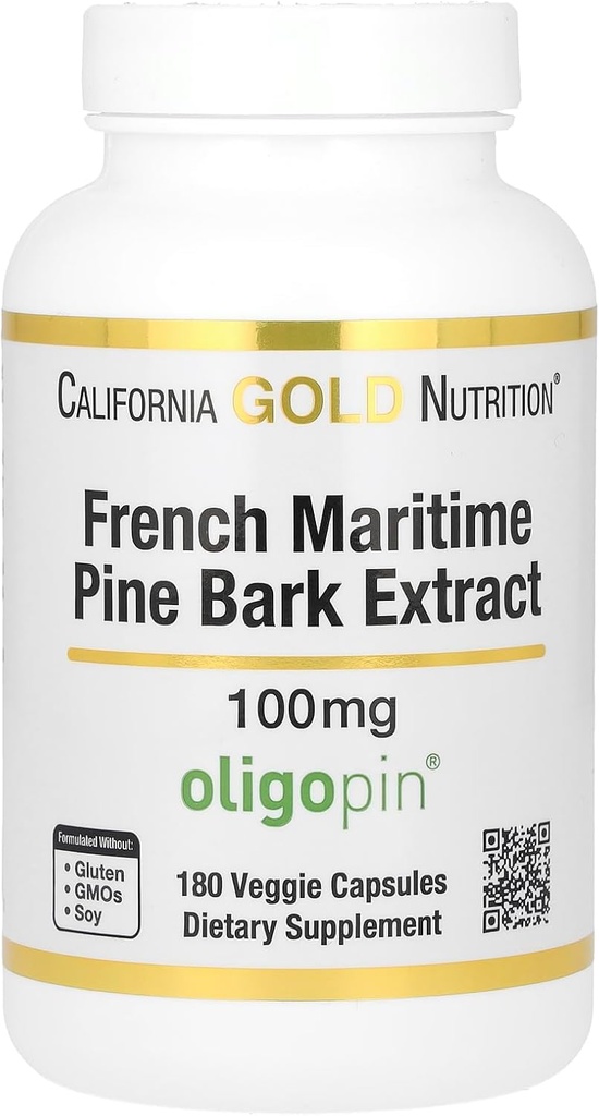 California Gold Nutrition Pine Bark Extract, French Maritime, Oligopin, Antioxidant Polyphenol, 100 mg, 180 Veggie Capsules