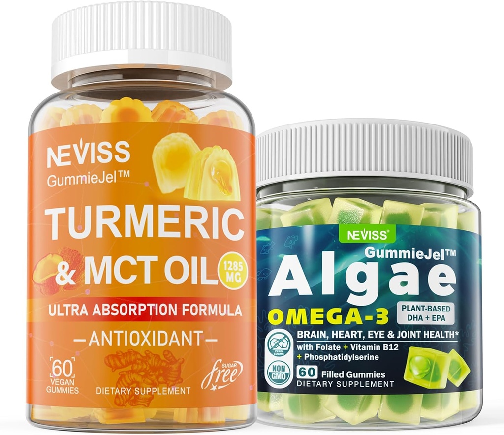 Sugar Free Turmeric Curcumin 1000mg Suplemento Gummies con Vegan Omega 3 Mangas llenas 1000mg