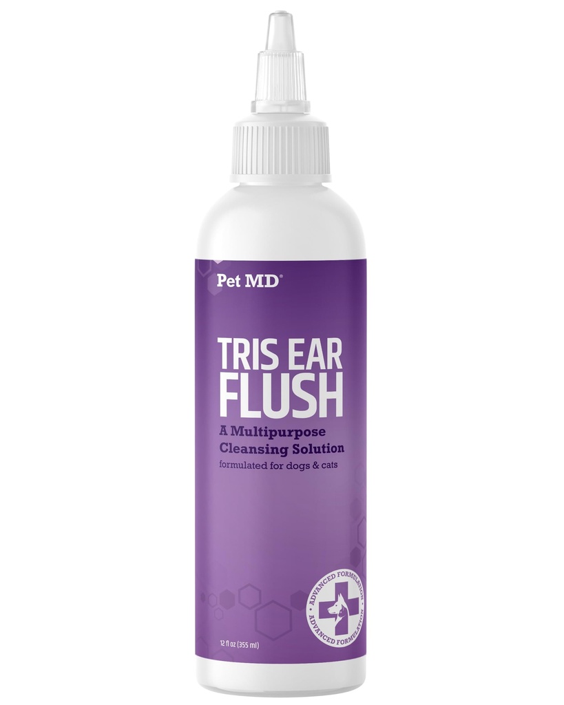 Pet MD Veterinary Tris Flush Cat &amp; Dog Ear Cleaner - and Infection Treatment with Ketoconazole 12 oz