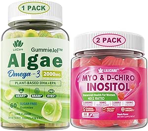Bundle: Vegan Omega 3 Supplement Gummies & Inositol Gummies Ideal 40:1 Ratio Myo & D-Chiro Inositol