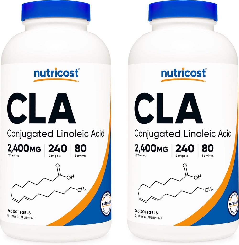 Nutricost CLA (Acido Linoleico Conjugado) 2.400mg, 240 Softgels - Gluten Free, Non-GMO, 800mg Per Softgel (2 Botellas)