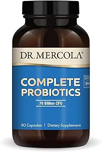 Dr. Mercola Probióticos Completos - 70 Billion CFU - Soportes Immune, Digestive & Gut Health - Características 10 Strains - Estante estable - GMO-Free, Sin gluten &amp; Soy-Free - 90 cápsulas (90 Serviciones)