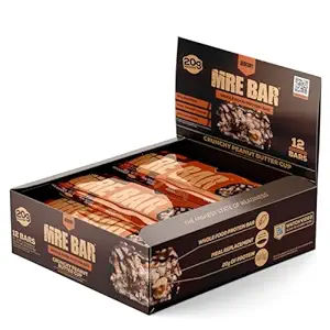 REDCON1 MRE Protein Bar, Crunchy Peanut Butter Cup - Contiene MCT Oil + 20g de Whole Food Protein - Easily Digestible, Macro Balanced Low Sugar Meal Replacement Bar (12 Bares)