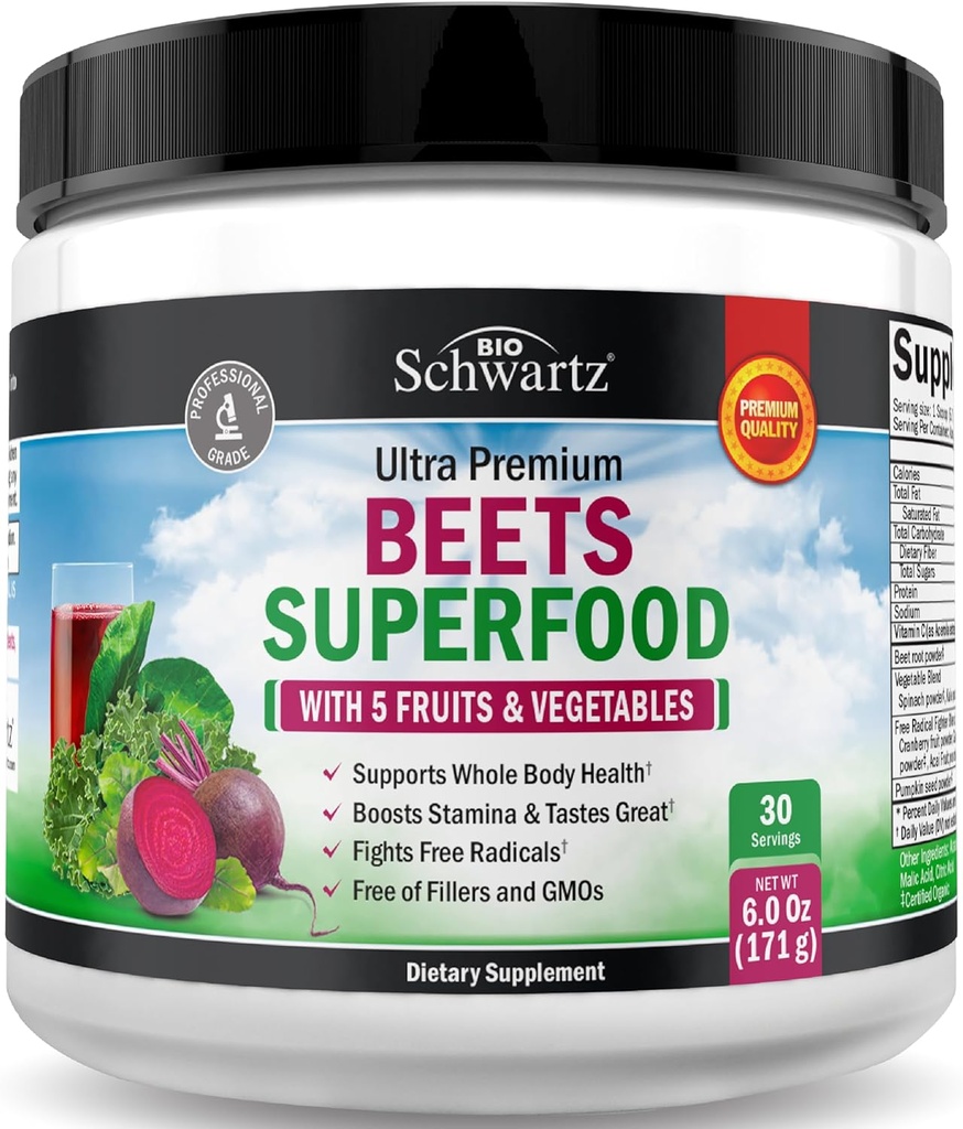 Pasta de remolacha - Beets Superfood Suplemento con Vitamina C Plus Antioxidante ecológico Frutas y verduras rojas ricas - Boosts Stamina y niveles de energía natural - 30 Servings - Embalaje Mayo Vary