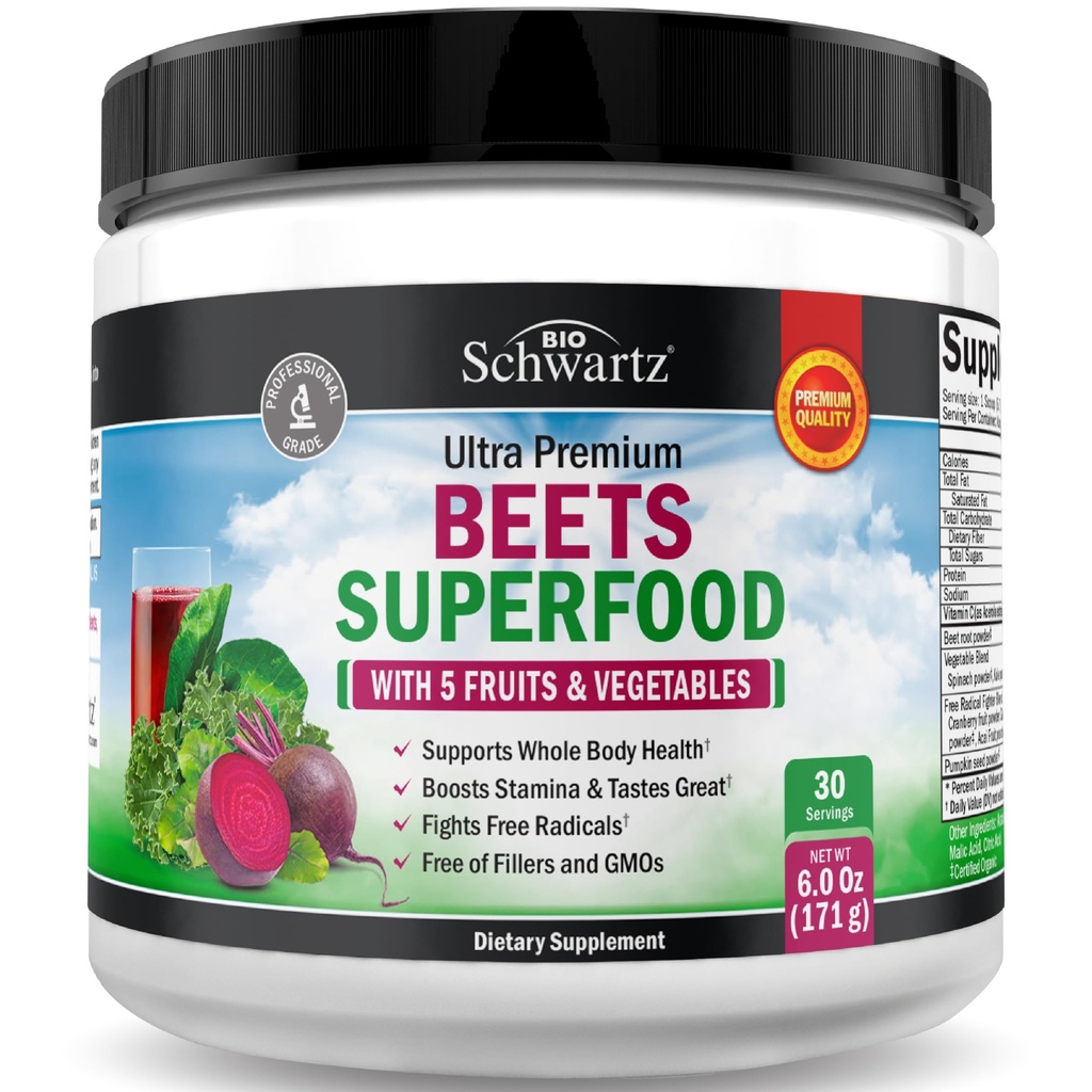 Pasta de remolacha - Beets Superfood Suplemento con Vitamina C Plus Antioxidante ecológico Frutas y verduras rojas ricas - Boosts Stamina y niveles de energía natural - 30 Servings - Embalaje Mayo Vary