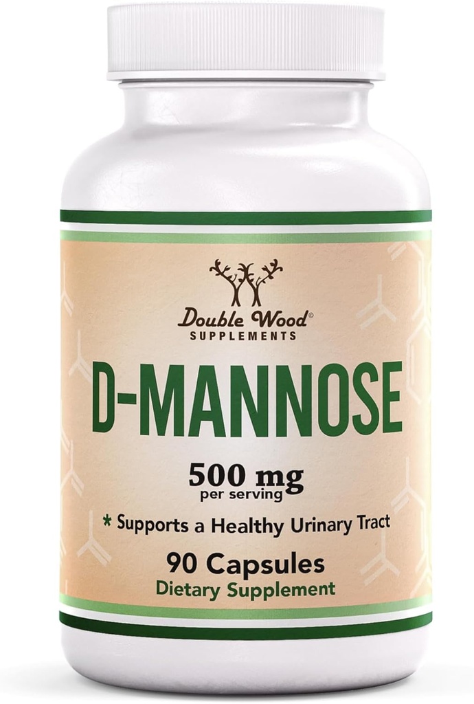 Suplementos de madera doble D Mannose 500mg cápsulas, 90 conde (D-Mannose for Urinary Tract Health and Bladder Lining, Helps UTI Prevention) Vegan Safe, Non-GMO, Gluten Free