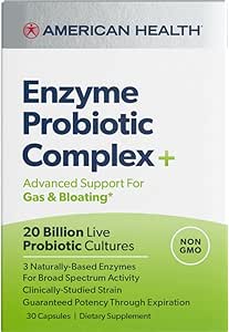 AMERICAN HEALTH Enzyme Probiotic Complex Plus, 20 billion Microorganisms - Clinically Studied Strain - Advanced Support for Gas &amp; Bloating* - Non-GMO - 30 Capsules, 30 Total Servings