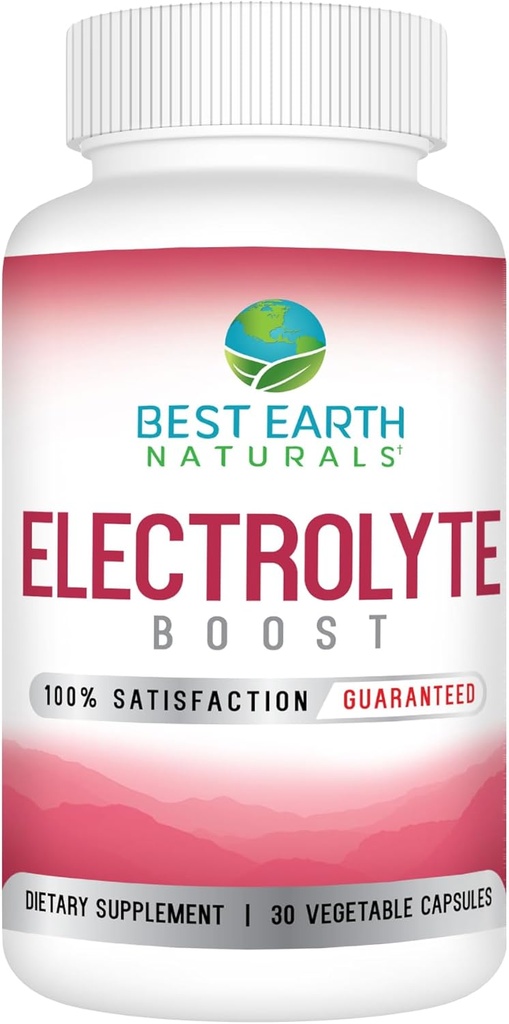 Best Earth Naturals Electrolyte Support Supplement - Support Electrolyte Balance with Vitamin D, Calcium, Magnesium, Sodium, Potassium, Boron and More - 30 ct. Capsules
