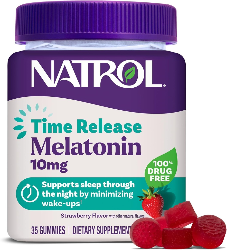 Natrol 10 mg Melatonin Gummies, Time Release Sleep Gummies for Adults, Minimize Wake Ups, Strawberry-Flavored, 35 Conde, 35 Day Supply