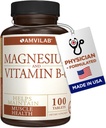 Magnesio y Vitamina B6 - Ayuda a mantener la salud muscular - Apoyo a la salud cerebral " Nerve Función - Ayuda a la vitalidad diaria " Calidad del sueño - Boost - Suplemento dietético - 100 Tablets
