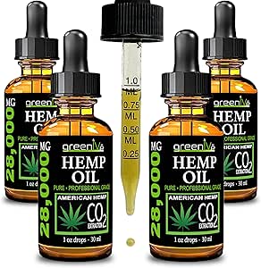 GreenIVe Hemp Drops 28,000mg Naturalmente Grown Hemp Oil Drops Vegan Omegas Natural Potent Results (4 Pack)