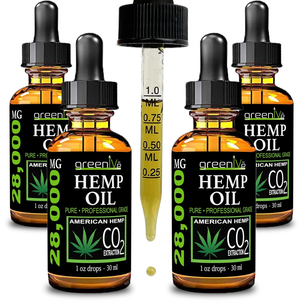 GreenIVe Hemp Drops 28,000mg Naturalmente Grown Hemp Oil Drops Vegan Omegas Natural Potent Results (4 Pack)