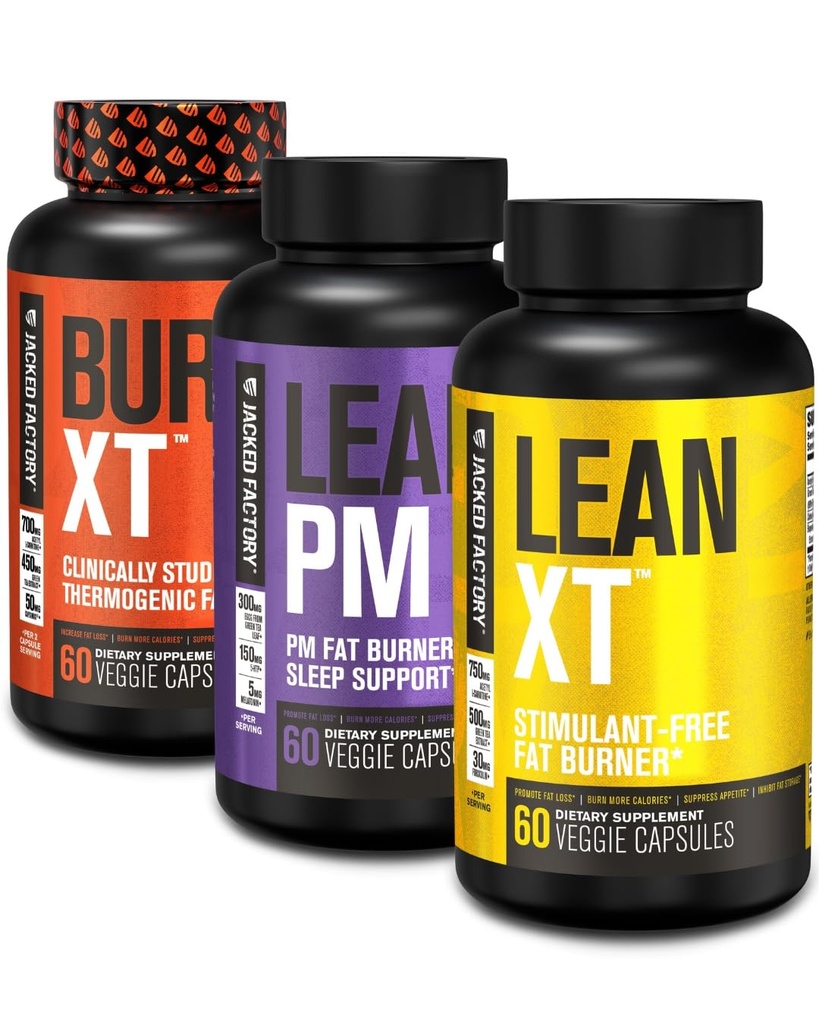 Burn-XT Thermogenic Fat Burner, Lean PM Nighttime Fat Burner & Sleep Aid, Lean-XT Caffeine Free Fat Burner