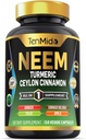 Neem Leaf Suplemento - 8in1 Fórmula - Combina con Turmeric, Ceylon Cinnamon, Ginger, Tulsi, Ginkgo Biloba, Amla y Black Pepper - Immune Health Support - 150 cápsulas Vegan