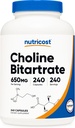 Nutricost Choline Bitartrate 650mg, 240 cápsulas vegetarianas - Non-GMO, Vegetarian Friendly, Gluten Free