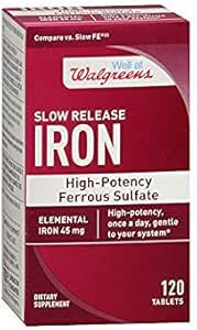 Walgreens Iron Slow Release High Potency Ferrous Sulfate 45mg, Tablets, 120 ea
