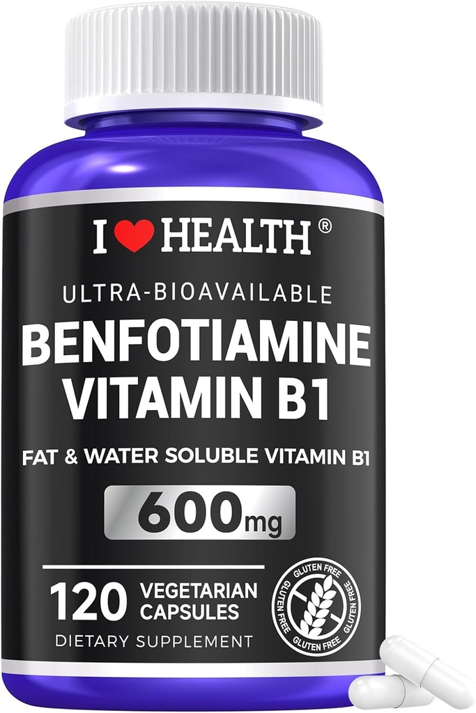 Benfotiamine 600mg Plus 20mg Vitamina B1 ← 120 Veggie Capsules Silencio Hecho en EE.UU. Silencio 3er Parte Testado ← Fat Soluble Vitamina Esencial B1 Thiamine Suplemento Silencioso No GMO ANTE Gluten Free-Vegetarian Friendly